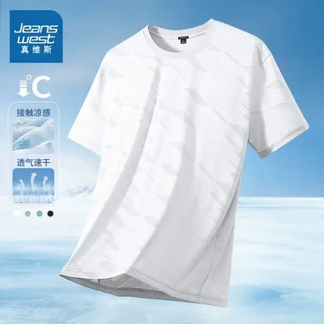 NN真维斯冰丝t恤男士夏季冰感透气提花速干体恤男生宽松短袖上衣商品大图