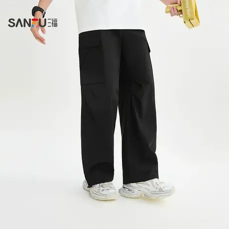 三福2025秋季男士简约立裁工装休闲裤 街头宽松阔版长裤506262图片