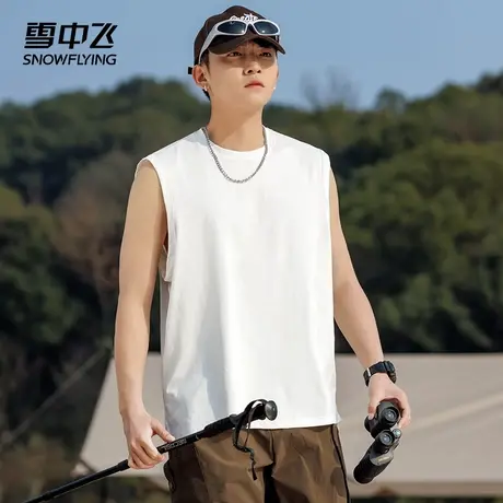 雪中飞T恤2025春夏新款简约宽松透气圆领男士款防紫外线无袖上衣商品大图