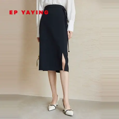 EP YAYING雅莹女装 通勤OL高腰开叉黑色半身裙 夏装商场同款3501A图片