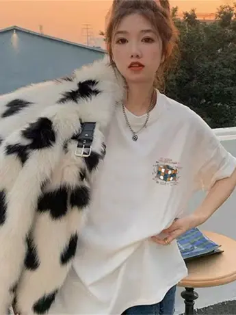 大码白色半袖中长款oversize宽松韩版短袖T恤女夏季2023新款上衣商品大图