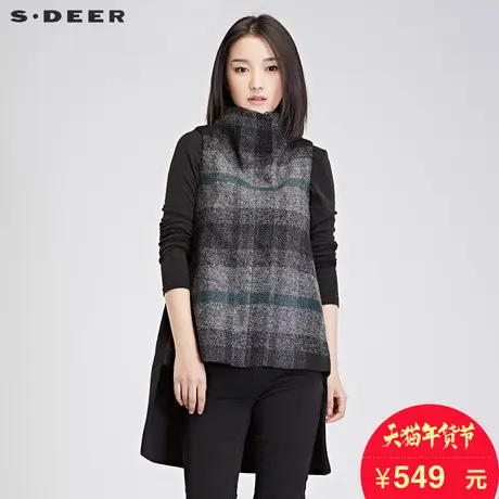 sdeer圣迪奥女装冬装绿意线性格纹无袖马夹S16481626图片
