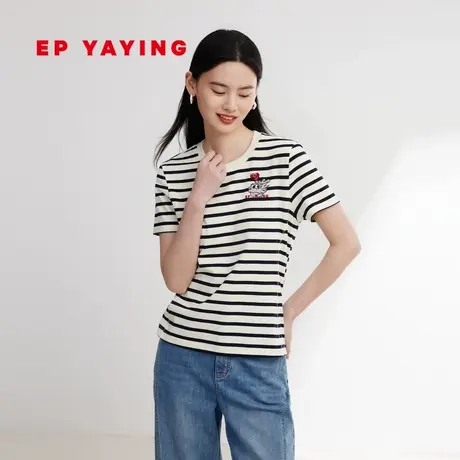 EP YAYING雅莹女装 国潮修身显瘦条纹短袖t恤 夏季商场同款5325A图片