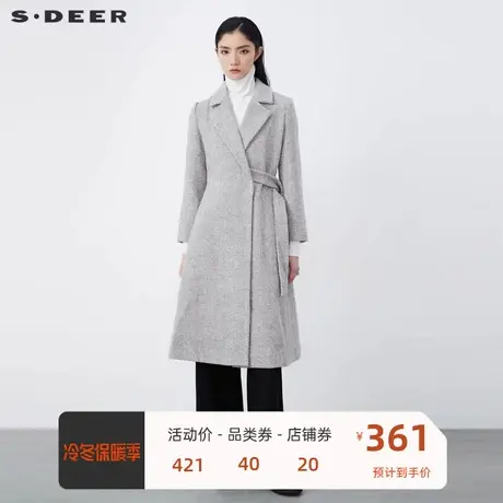 sdeer圣迪奥女装休闲西装领条纹拼接毛呢长款大衣S20481814🦁商品大图