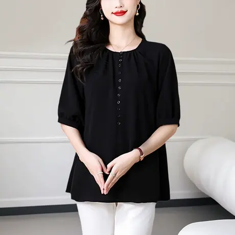 雪纺衬衫女2025新款夏季宽松遮肚子显瘦洋气妈妈上衣薄款大码小衫商品大图