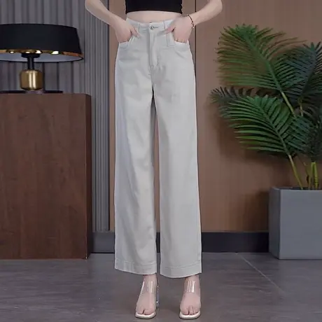 莫兰迪灰凉感舒适休闲直筒裤女夏季薄款天丝棉九分裤子显瘦阔腿裤商品大图