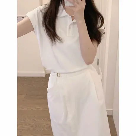 chic甜辣翻领POLO衫T恤女夏装韩版洋气修身打底衫插肩短袖上衣潮图片