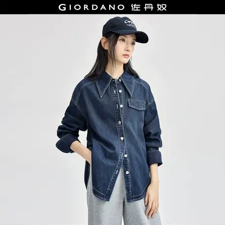 佐丹奴衬衫女装洗水撞色明线假口袋尖领长袖牛仔衬衫 18344619商品大图