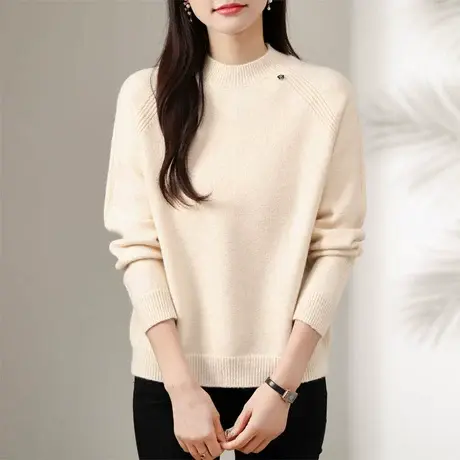 2024冬季新款半高领毛衣套头加厚宽松外穿纯色长袖针织打底衫女潮商品大图