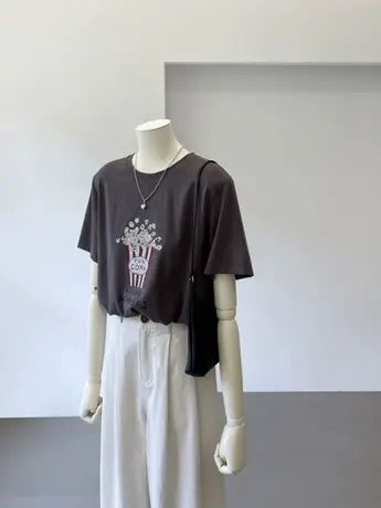 2024夏季新款韩版宽松字母体恤女圆领雪花棉凉感短袖T恤百搭上衣商品大图