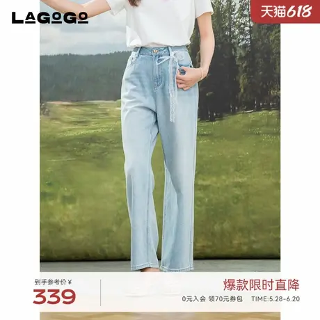 LAGOGO高腰显瘦直筒牛仔裤女拉谷谷2025年夏季新款百搭浅蓝色长裤商品大图