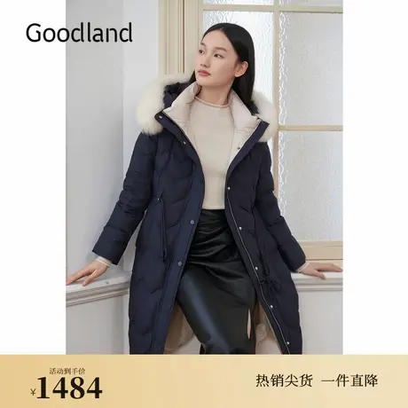 【云感蓬松】Goodland美地2024冬季新款狐狸毛领厚实保暖长羽绒服商品大图