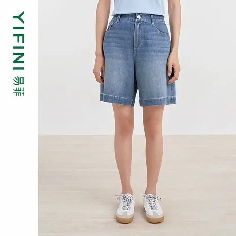 [专柜同款]Yifini/易菲丹宁蓝水洗短裤牛仔裤百搭直筒裤D05K1029图片