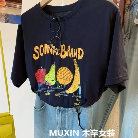 水果印花夏季轻薄款雪花棉宽松休闲时尚女式短袖T恤韩版个性上衣商品大图