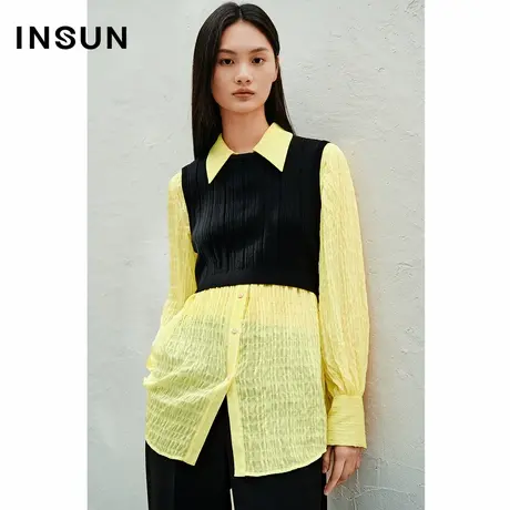 INSUN恩裳夏季褶皱毛织背心衬衫图片