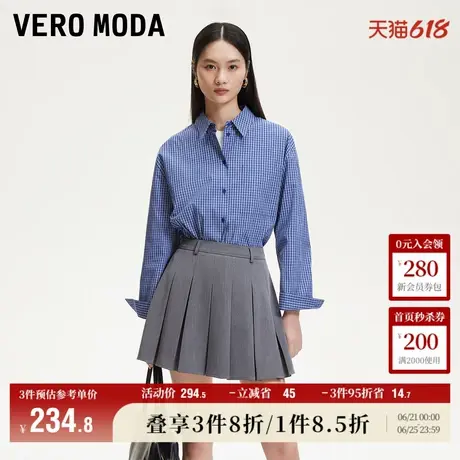Vero Moda奥莱衬衫女2025夏季新商场同款复古学院格纹休闲上衣商品大图