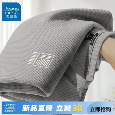 GV真维斯男士短袖t恤夏季2025新款美式复古五分袖男华夫格体恤衫C图片