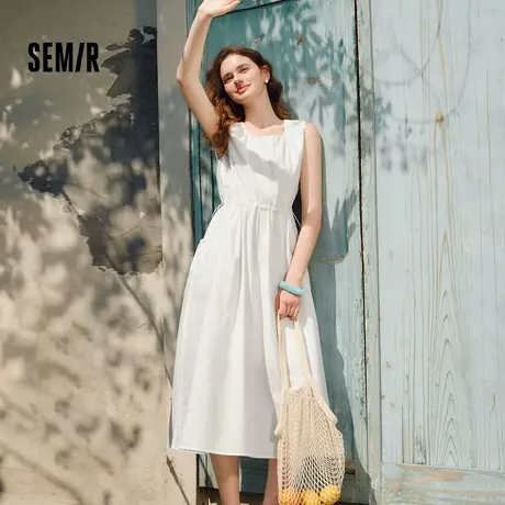森马连衣裙女纯色无袖长裙休闲温柔时尚2025夏新款收腰背心裙优雅商品大图