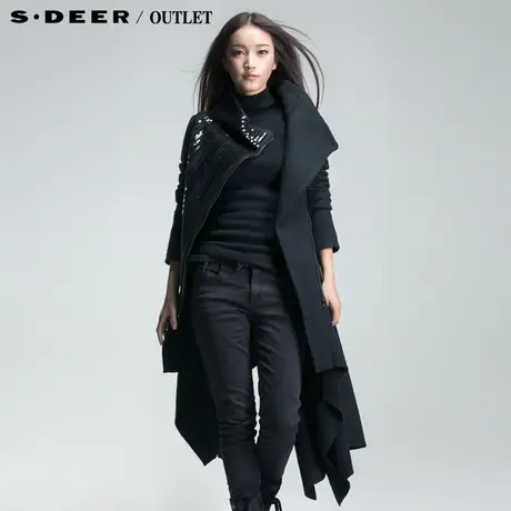 【首发】sdeer圣迪奥专柜正品女装冬装不规则摆订亮片大衣2481823图片