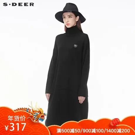 sdeer圣迪奥流畅剪裁设计个性图案装饰高领长款针织衫S18483553图片