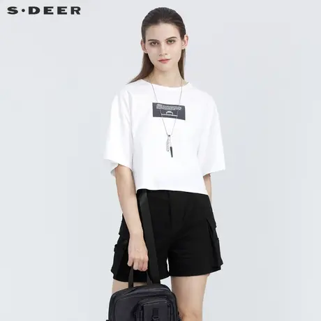 sdeer圣迪奥女装夏装时尚圆领字母印花短款T恤S21280128图片