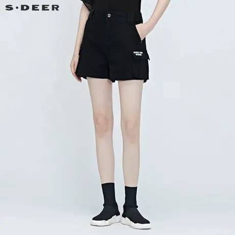 sdeer圣迪奥女装夏季字母铆钉高腰帅气口袋松紧工装短裤S20280919图片