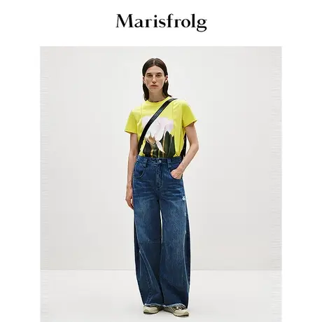 【蛋型裤系列】玛丝菲尔春季香蕉阔腿裤复古老爹牛仔裤商品大图