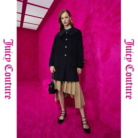 Juicy Couture橘滋春夏新款通勤约会日纽扣大方领女式大衣图片