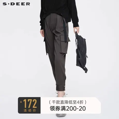 sdeer圣迪奥女装春秋装个性压褶工装口袋休闲长裤女S21380830图片