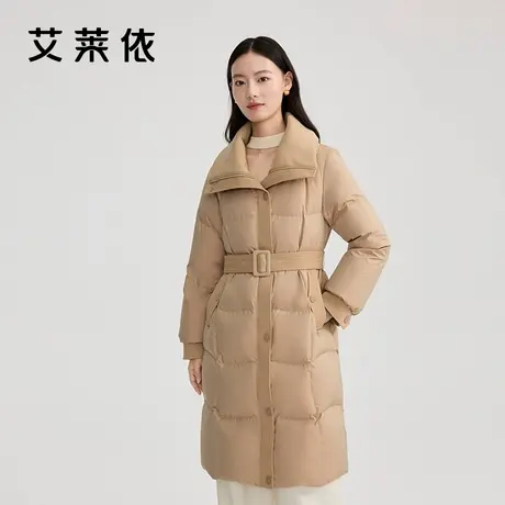 艾莱依新款羽绒服收腰气质翻领长款外套鸭绒保暖大衣时尚女装清仓商品大图