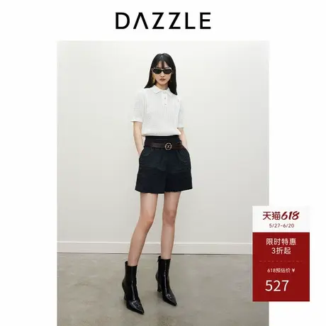 DAZZLE地素奥莱 裤春夏女装立体肌理感格纹短裤商品大图