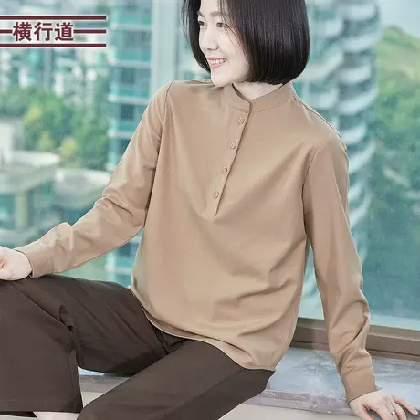 纯色立领长袖衬衫简约百搭衬衣套头女休闲宽松2025春装新款妈妈装商品大图