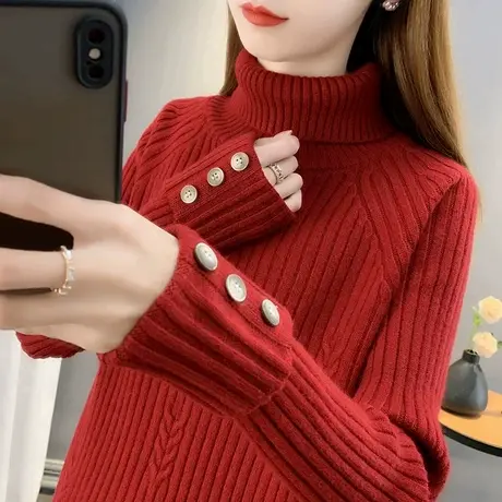 2024年秋冬新款设计感高领毛衣套头加厚保暖软糯系针织衫女两翻领商品大图