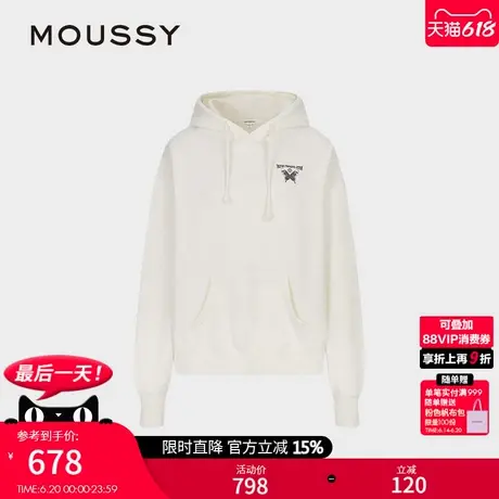 MOUSSY 2025夏季新品蝴蝶刺绣印花多色连帽卫衣女028ISZ90-0051商品大图
