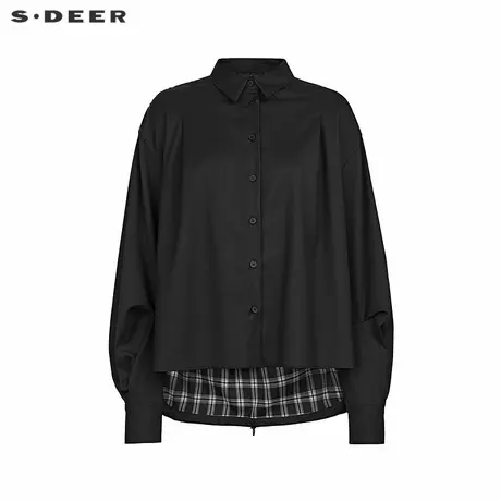 sdeer圣迪奥女装时尚翻领格纹拼接宽松衬衫S244Z0506商品大图