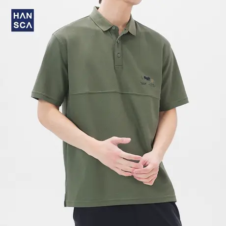 汉斯卡 t恤短袖男polo衫夏季新款纯色翻领拼接潮流商务休闲打底衫商品大图
