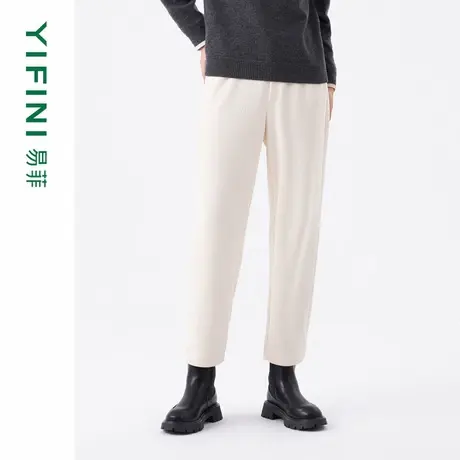 [专柜同款]Yifini/易菲宽松竖坑条肌理感锥型裤显瘦九分裤冬新商品大图