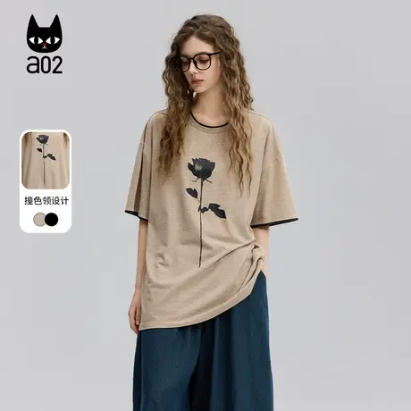 a02【ET自然系列】宽松短袖T恤女2025夏季新款设计感气质打底衫图片