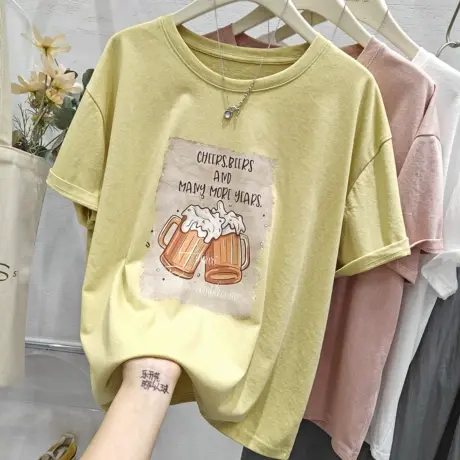 韩系chic干杯印花宽松休闲显瘦短袖T恤女2025夏季时尚上衣小衫潮商品大图