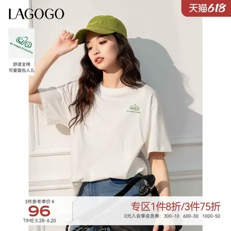LAGOGO纯棉卡通可爱白T恤女拉谷谷2025春夏新款宽松休闲短袖上衣商品大图