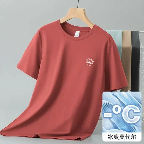 莫代尔短袖t恤男装夏季潮流圆领上衣服冰丝冰感速干半袖印花体恤商品大图