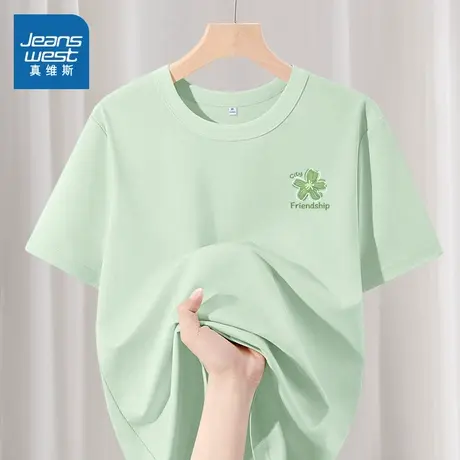 KMV真维斯简约短袖t恤2025夏季新款女纯棉宽松显瘦大码打底衫上衣商品大图