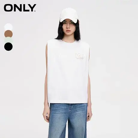 ONLY奥莱夏季时尚简约圆领刺绣宽松背心无袖T恤女图片