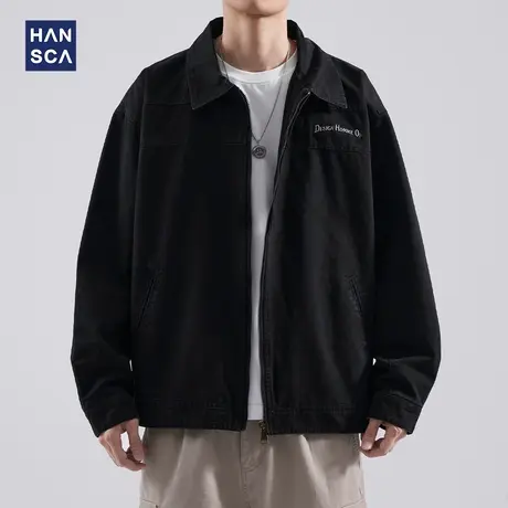 hansca美式复古纯棉工装夹克男2024春秋新款潮牌简约休闲上衣外套商品大图