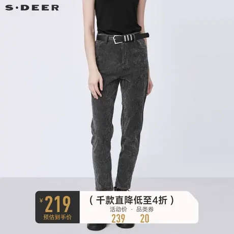 sdeer圣迪奥秋冬时尚收腰插袋条纹灯芯绒长裤女S21480835图片