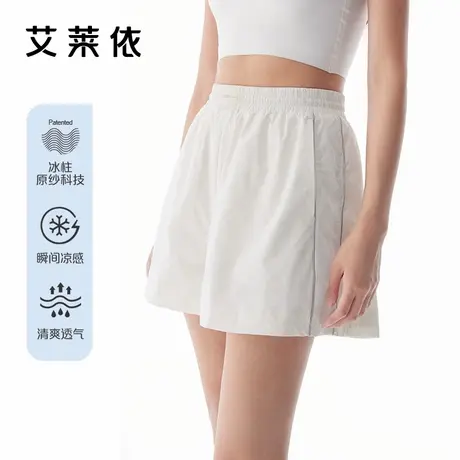 艾莱依2025新款夏季休闲裤女高腰显瘦宽松百搭阔腿裤户外穿搭短裤商品大图