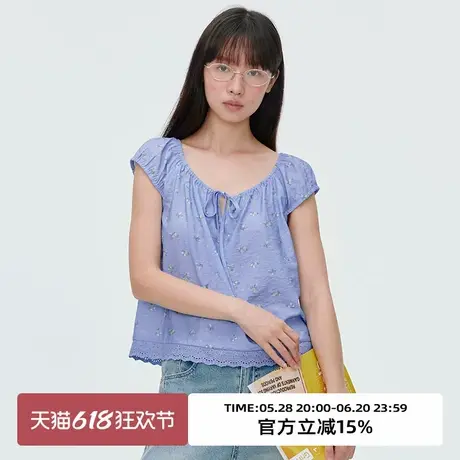 omont蛋挞家复古泡泡袖碎花短袖衬衫2025夏小众别致宽松小衫上衣商品大图