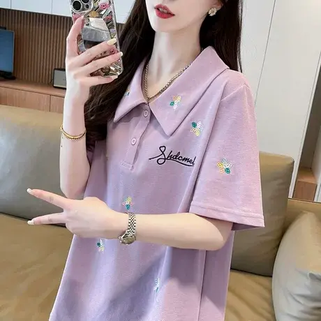 设计感小众polo领短袖t恤女2025新款爆款夏季韩版宽松小个子上衣图片