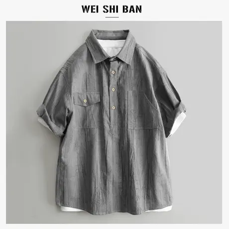 2025夏季新款高级纹理感棉麻短袖衬衫新中式翻领宽松夏季休闲衬衣商品大图