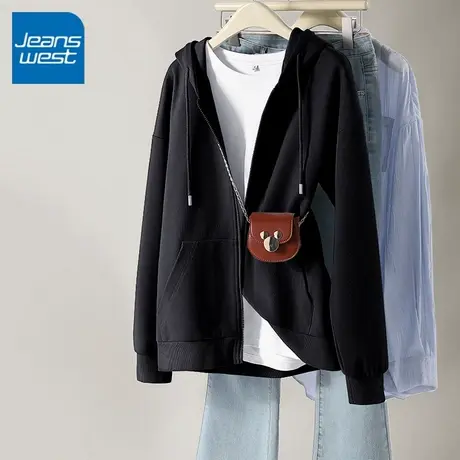 KV真维斯长袖连帽卫衣女春秋新款宽松大码显瘦慵懒风百搭开衫外套商品大图